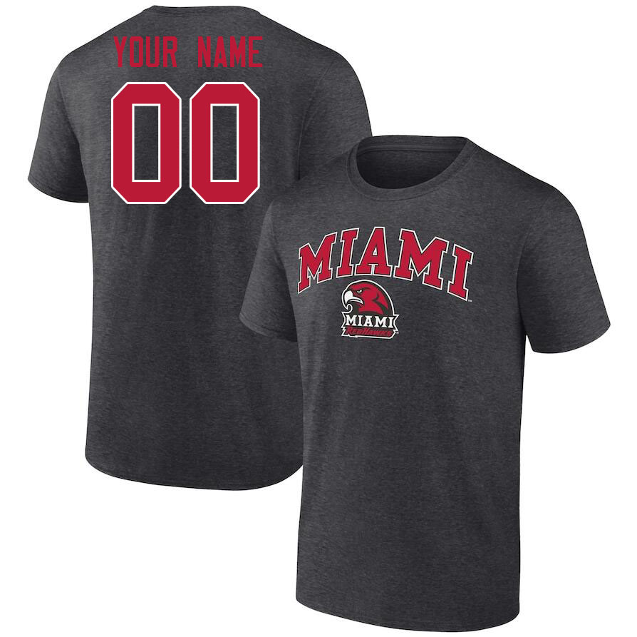 Custom Miami University Redhawks Name And Number Tshirts-Charcoal